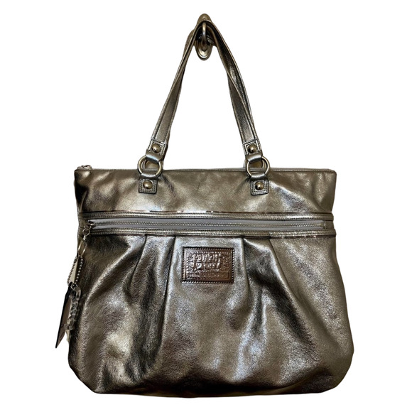 Coach Handbags - Coach Metallic Silver Large Poppy Glam Bag
